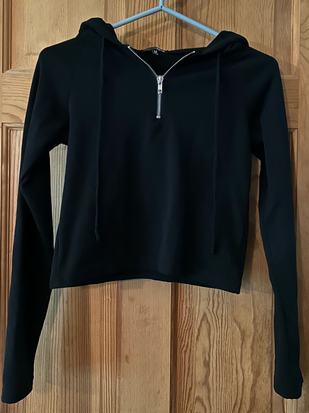 Fashion Nova Black Cropped Half-Zip Hoodie
